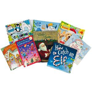 Childrens Holiday & Winter Books Bundle of 8 Santa Elf’s Animals Coloring Story
